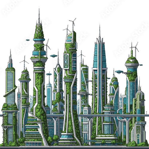 city ​​buildings with an eco green theme, plants grow well along with civilization