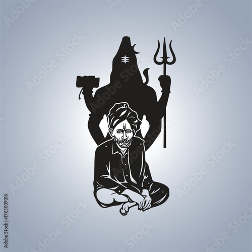 Shri Balumama Shiv Avatari Design - Sant Balumama and Lord Mahadev Art
