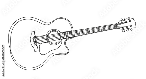 Acoustic guitar outline illustration for music concept