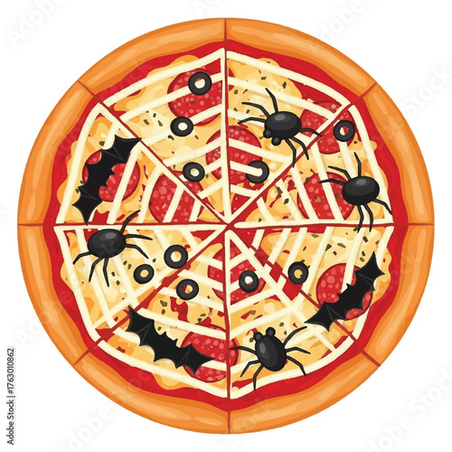 Spooky Pizza: A culinary creation that evokes the essence of Halloween, featuring a delectable pizza adorned with thematic toppings.