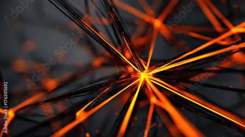 Dynamic digital artwork showcases vibrant orange lines intersecting against dark background, creating striking visual effect. This captivating