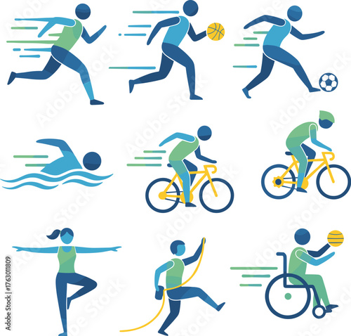 A Flat Vector Icon Set of People Doing Sports and Fitness Activities