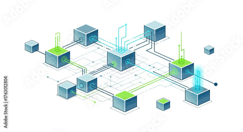 Abstract Network of Connected Cubes with Lines