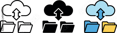 Cloud storage and data transfer with folder icons for data management and backup solutions