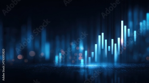 A vibrant digital representation of data visualization, showcasing blue bars against a dark background, symbolizing analytics and technology.