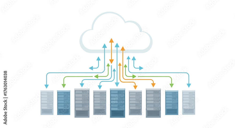 Fototapeta premium Cloud Computing Data Transfer and Server Network Diagram