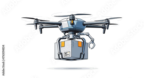 Drone Delivering Package with Robotic Arm Illustration