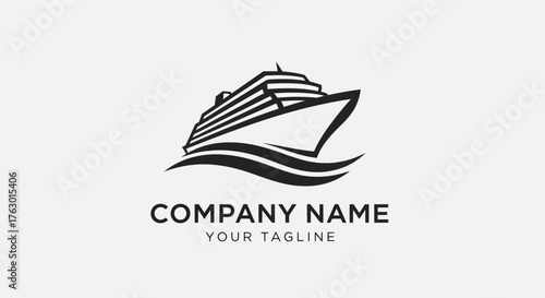 Cruise Ship Logo Design with Waves and Company Name Tagline.