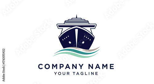 Modern Cruise Ship Sailing on Wavy Ocean Waters Logo.