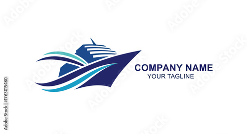 Dynamic Cruise Ship Logo Design with Waves and Company Name.