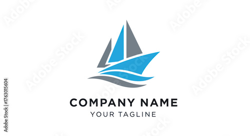 Elegant sailboat logo featuring stylized waves and sails, ideal for maritime businesses.