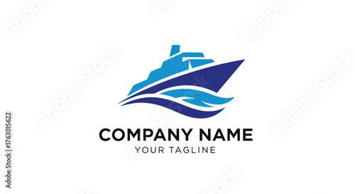 Modern Cruise Ship Sailing Through Blue Waves Logo.