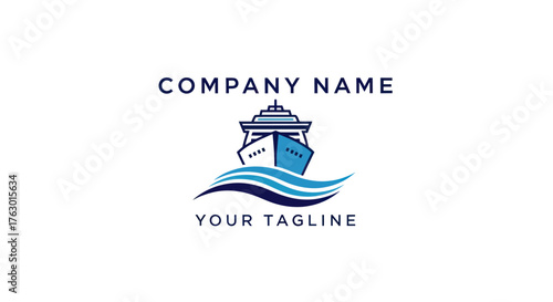 Modern Cruise Ship Logo Design with Waves.