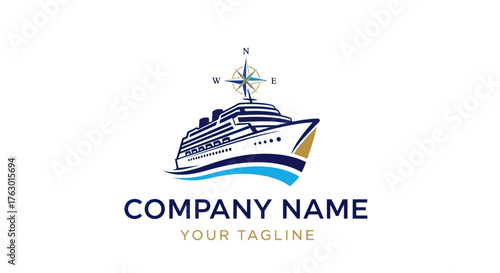 Cruise Ship with Compass Logo Design for Travel Company.
