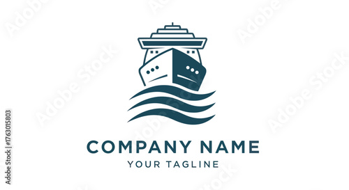 Modern Cruise Ship Logo Design on Wavy Water.