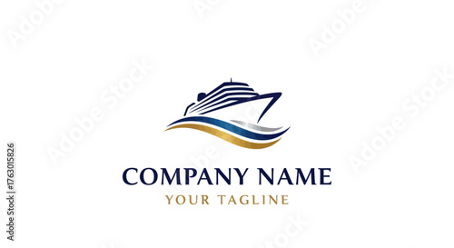 Luxury Cruise Ship Sailing on Waves Logo Design.
