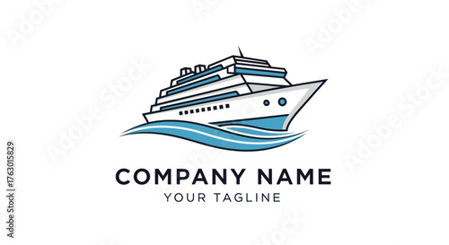Cruise Ship Logo Design with Ocean Waves for Travel Company.