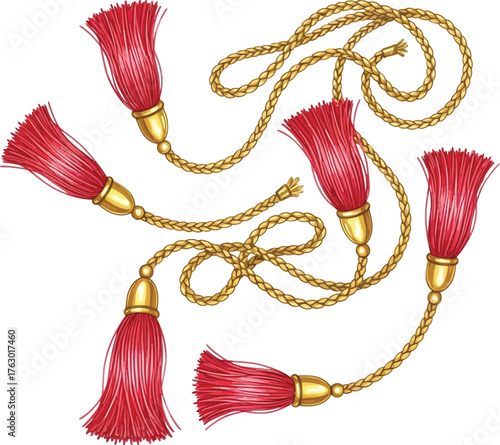 Luxury Scarlet Tassel and Rope Set Decorative Clipart