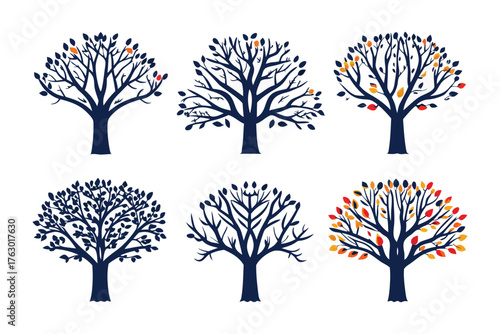 Botanical Tapestry: A collection of six stylized trees showcases the changing seasons, a celebration of nature's beauty and the cycle of life.
