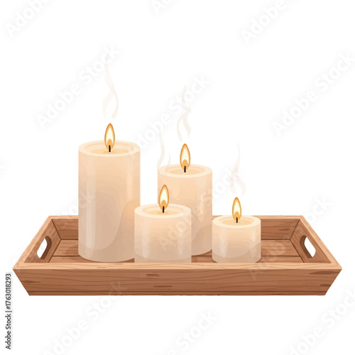 4 candles lit on a wooden container