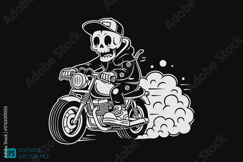 Cool Skeleton Rider on Motorcycle with Smoke Trail.