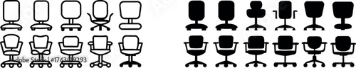 Office chair vector icon set with ergonomic designs and adjustable features for comfort and support
