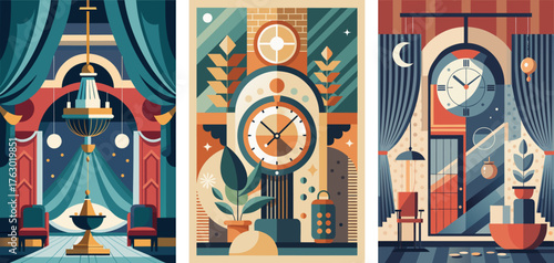 ceiling chandelier, wall clocks, luxurious home interior designs, marketing flyer