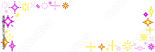 Pixel stars twinkling stars sparkles, shining burst background vector for celebration, magic, and awards in a retro pixelated style, game 8 bit retro.