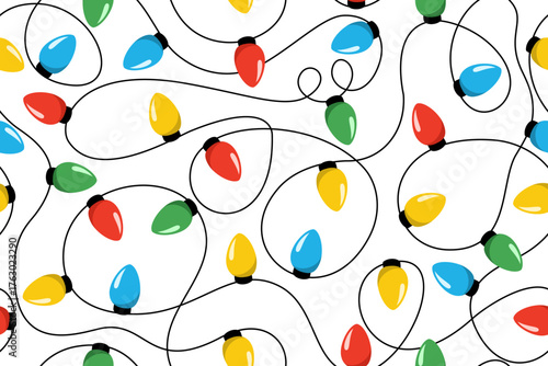 Colorful Christmas lights seamless pattern for background banner 