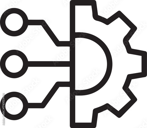 Abstract digital technology concept blending circuits and a gear symbolizing engineering innovation and industrial automation progress isolated on transparent background