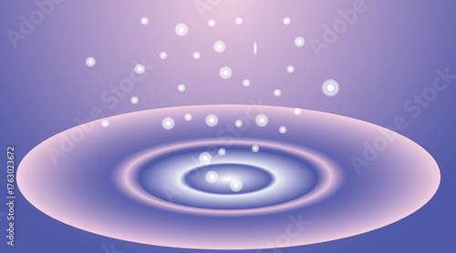 Ripple Wave Scene – Concentric Fluid Rings with Floating Particles on Purple Gradient Background for Sci-Fi or Physics Visualization