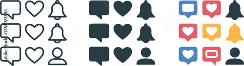 Social Media Notification Icons with Heart Comment and Bell Designs for Online Communication