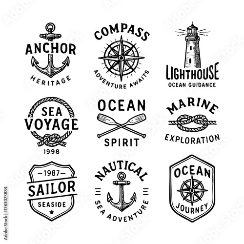 set of nautical vintage retro labels