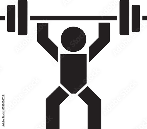 Iconic silhouette of a person performing a barbell overhead press in a fitness and strength training concept representing athleticism and bodybuilding isolated on transparent background