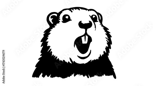 a groundhog’s head and upper body with mouth open, showing expressive surprise and detailed textured linework.