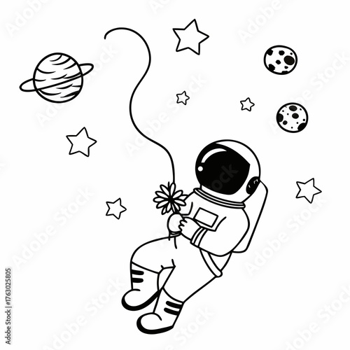 Funny vector cartoon drawing of a man and woman character with balloons and a child