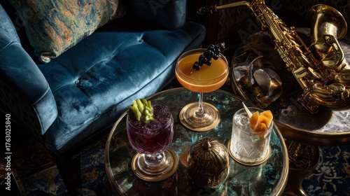 Cocktails and Saxophone on a Table