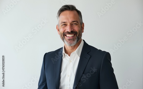 Happy satisfied mature businessman looking at camera isolated on transparent background. High quality