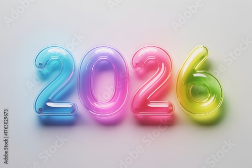 Neon glowing new year celebration sign at night 2026 year