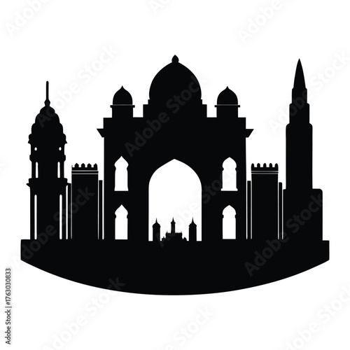 Mumbai Skyline with Gateway of India Vector Silhouette Art