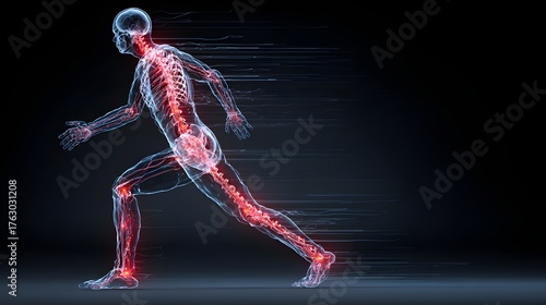 Human Body in Motion with Muscular and Skeletal Systems Highlighted
