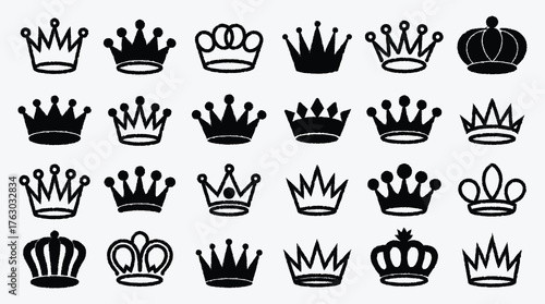 Collection of diverse crown illustrations on a clean white background