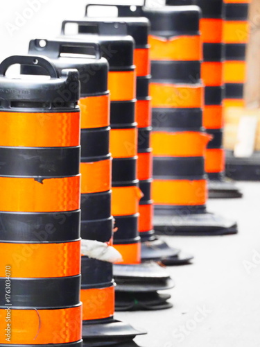 Traffic Construction Barrels in a Row – Ottawa, Canada