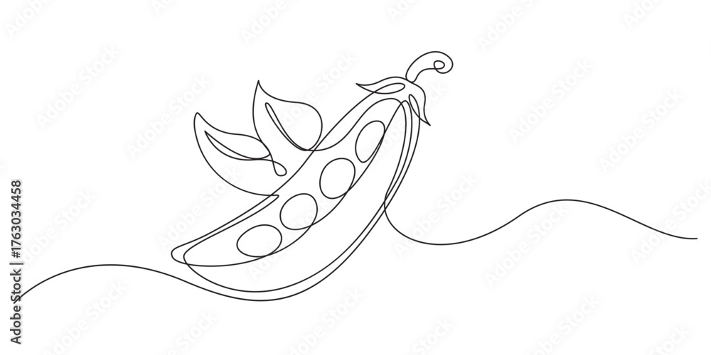 Naklejka premium Green beans vegetable one line art vector illustration,1