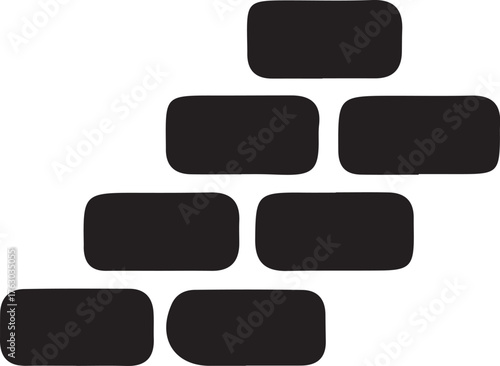 Black rounded rectangle bricks stacked in offset pattern on white background wall texture
