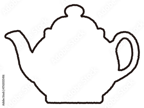 シンプルなティーポットの形をしたフレームデザイン素材。ゆらぎのある描線で手書き風の温かみ｜ティーポット、紅茶、フレーム、枠、飲み物、カフェ、ティーサロン、アフタヌーンティ、ベクター、イラスト