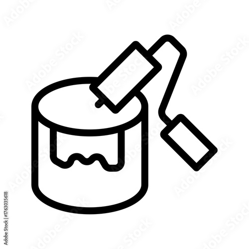Paint Roller and Bucket Line Icon — House Painting & DIY Renovation
