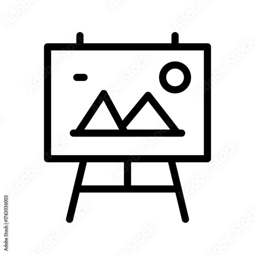 Easel with Landscape Artwork Line Icon — Canvas, Painting & Gallery Display