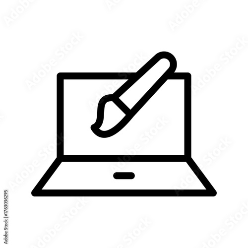 Laptop with Paintbrush Line Icon — Digital Design & Photo Editing