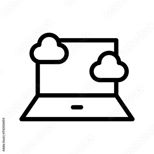 Laptop with Clouds Line Icon — Cloud Computing, Storage & Remote Access